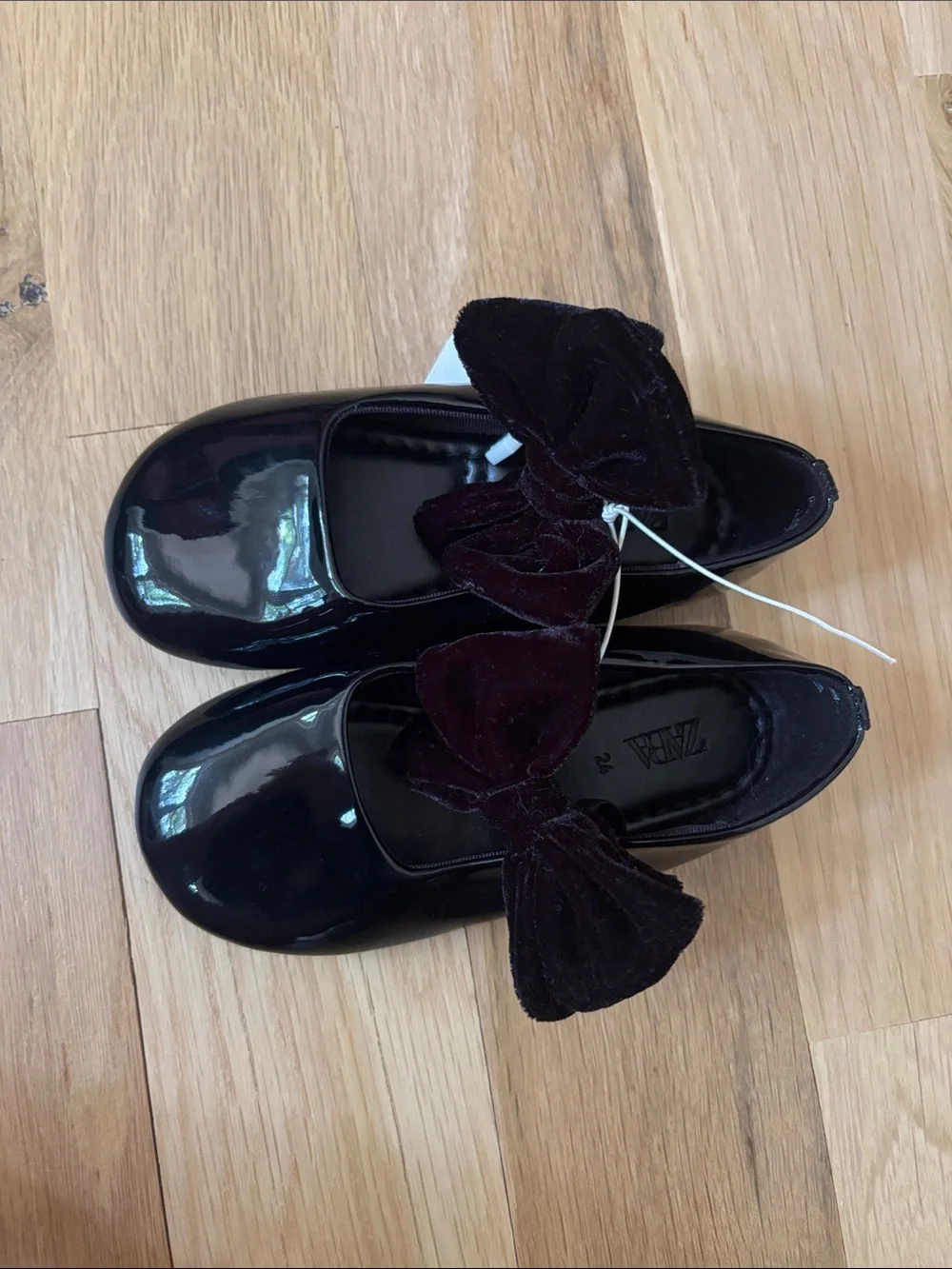 Zara Girls Black Patent Mary Janes with Velvet Bow